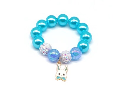 Bunny Easter Gifts, Little Girls Rabbit Bead Bracelet, Toddler Birthday Party.. . - image1